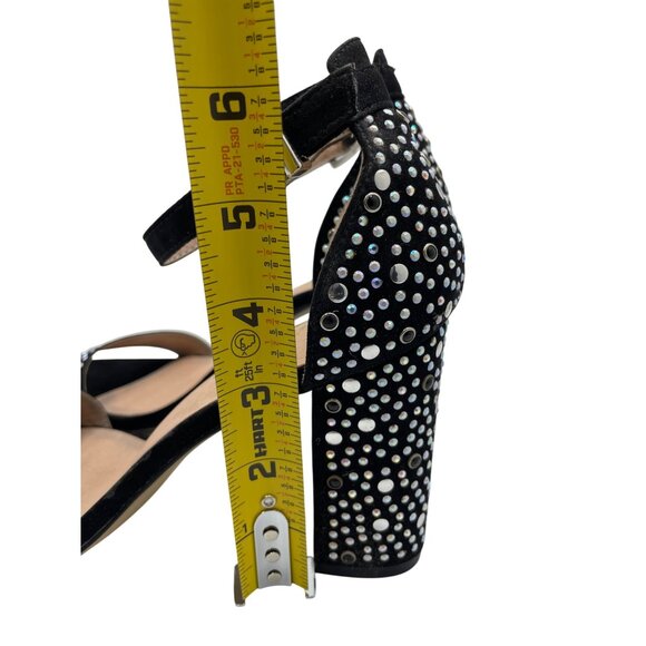 Madden Womens Black Rhinestone Studded Glitzy Black Block Heeled Sandals Size 8 - Picture 8 of 16